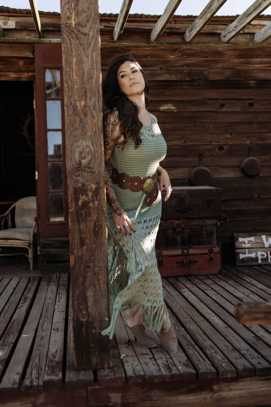 The Saddle and Sea Crochet Maxi Dress - Sage