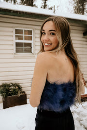 All About It  Feather Tube Top - DARK BLUE