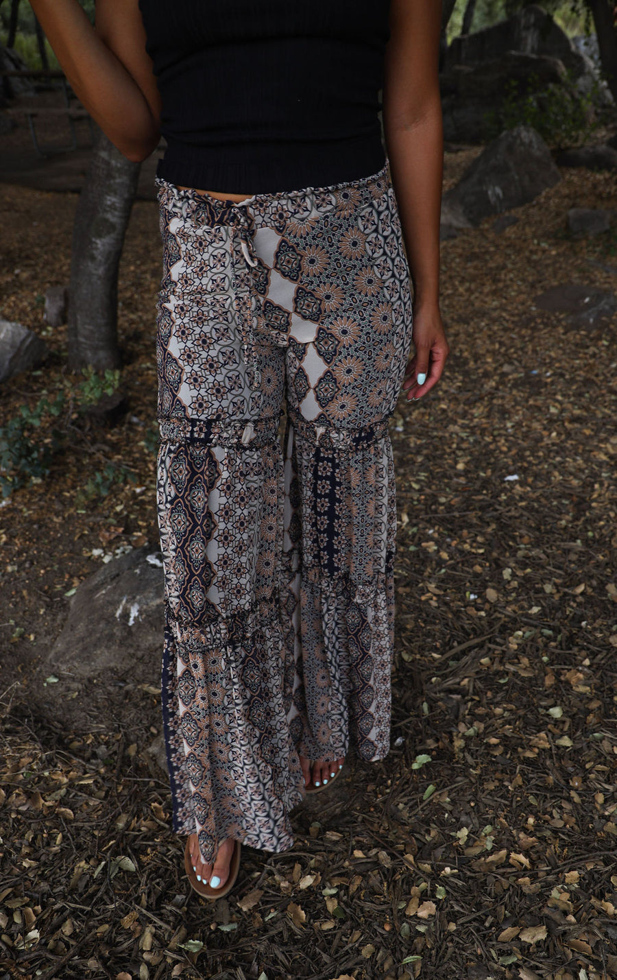 Boho Print Wide Leg  Pants