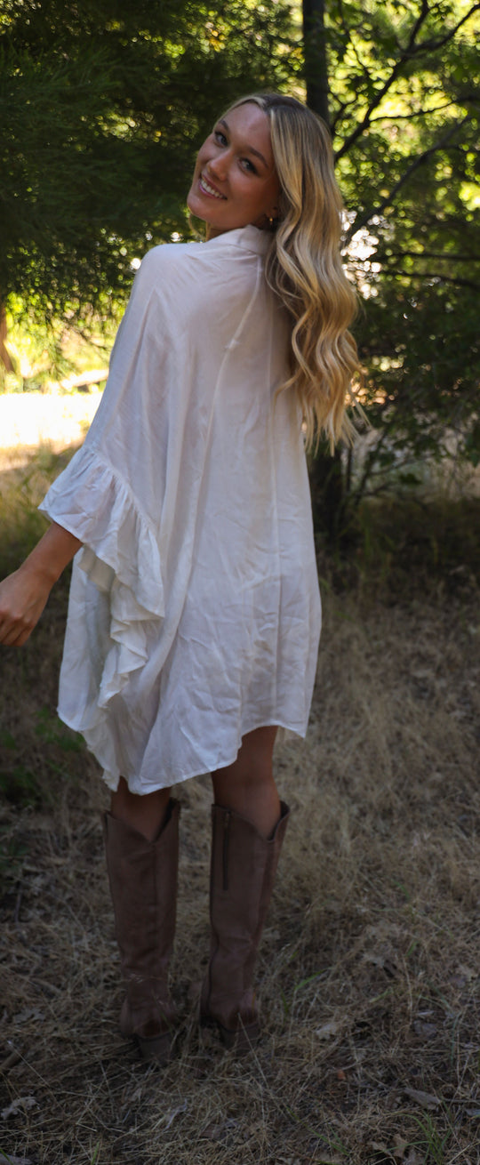 All About It Ruffle Button Down Tunic Top