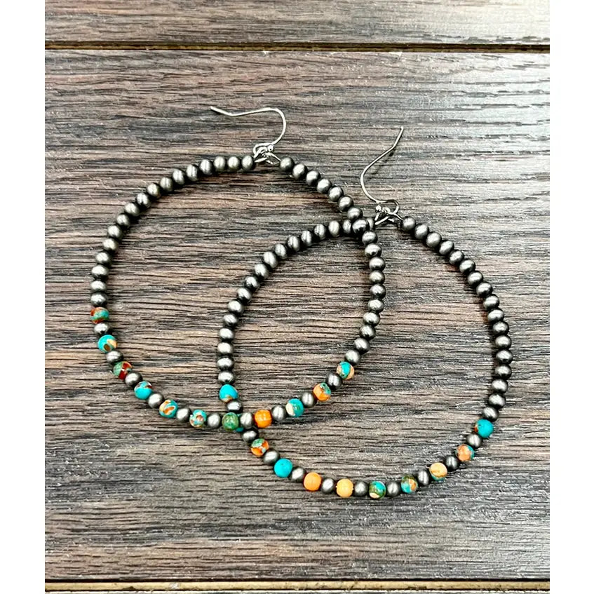 Gemstone Navajo  Hoop Earring