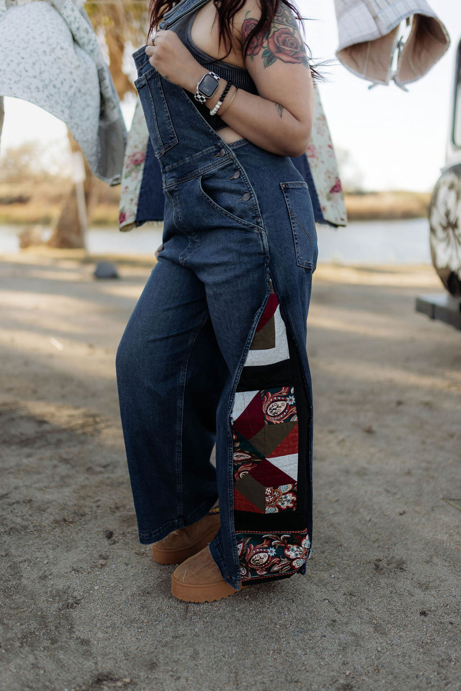 Cottage Core Quilted   Panel Overalls