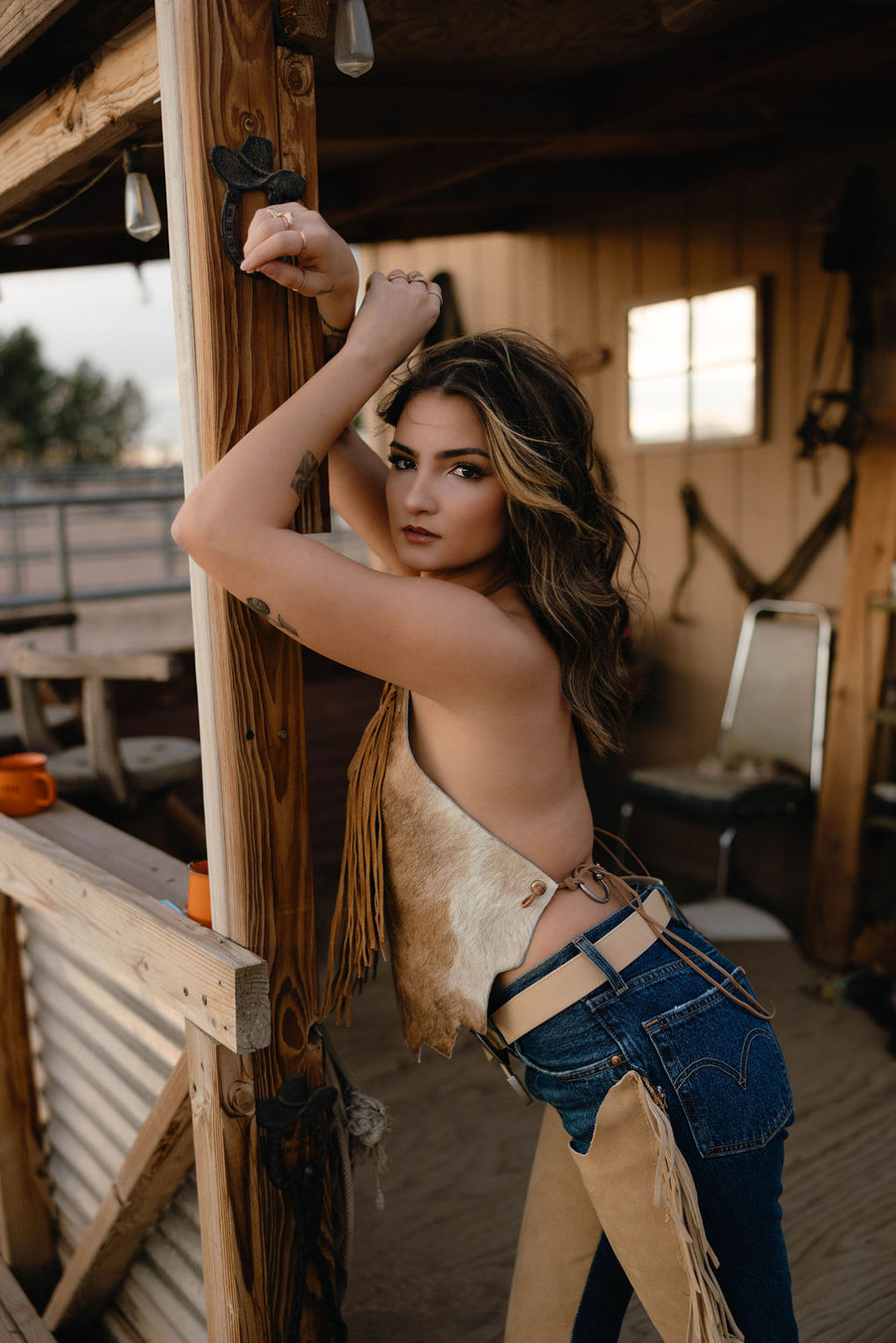 The Tannery Cowhide Fringe Halter