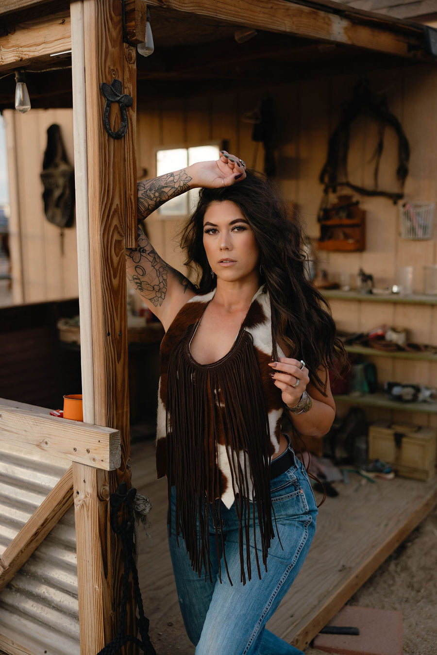 The Tannery Cowhide Fringe Halter