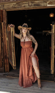 The Sundown Siren Maxi Dress- Rust