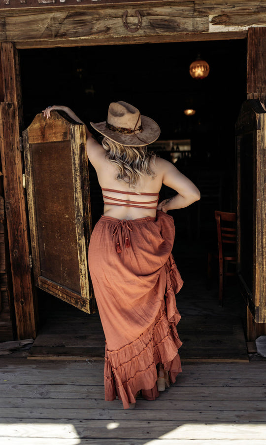 The Sundown Siren Maxi Dress- Rust