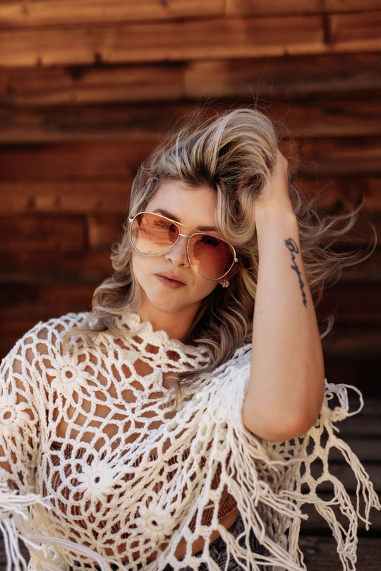 SunDrift Crochet Poncho - Ivory