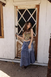 Western Sky Denim Maxi Skirt - Blue