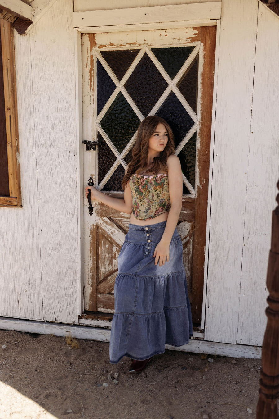 Western Sky Denim Maxi Skirt - Blue
