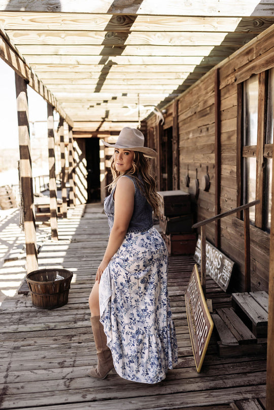 The Rebel Rose Maxi Skirt _ Blue
