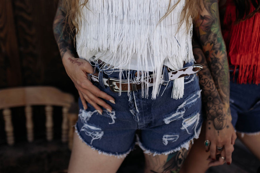 Saddleback Brown and White Cow Print  Belt