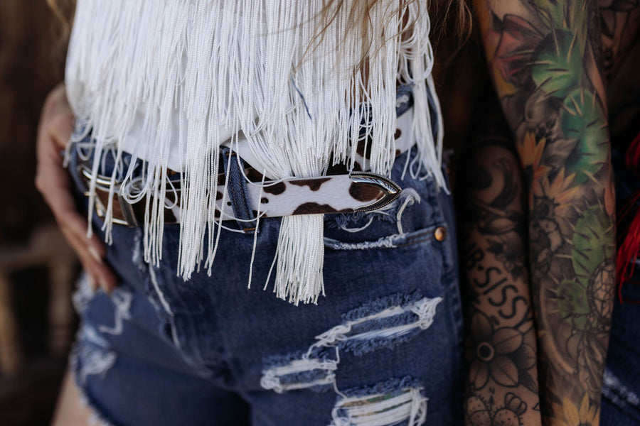 Saddleback Brown and White Cow Print  Belt