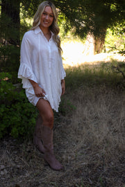 All About It Ruffle Button Down Tunic Top