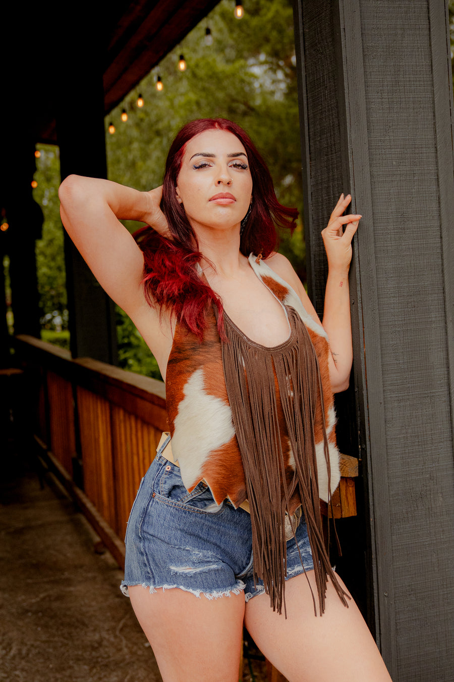 The Tannery Cowhide Fringe Halter