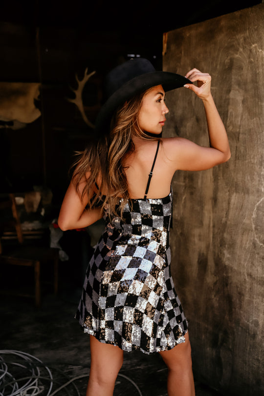 My Checkered Past  Sequin Mini Dress