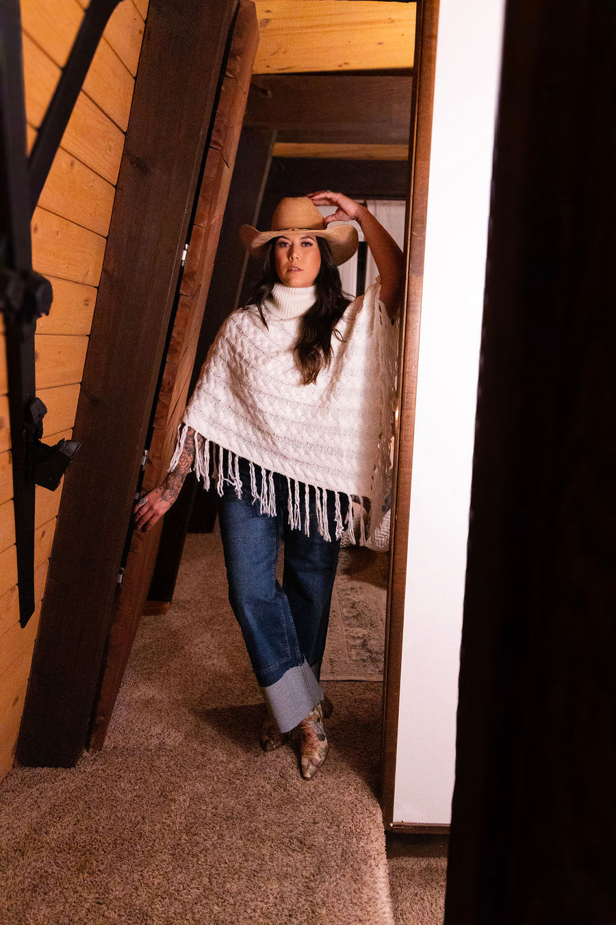 The Chalet Fringe Cream Poncho